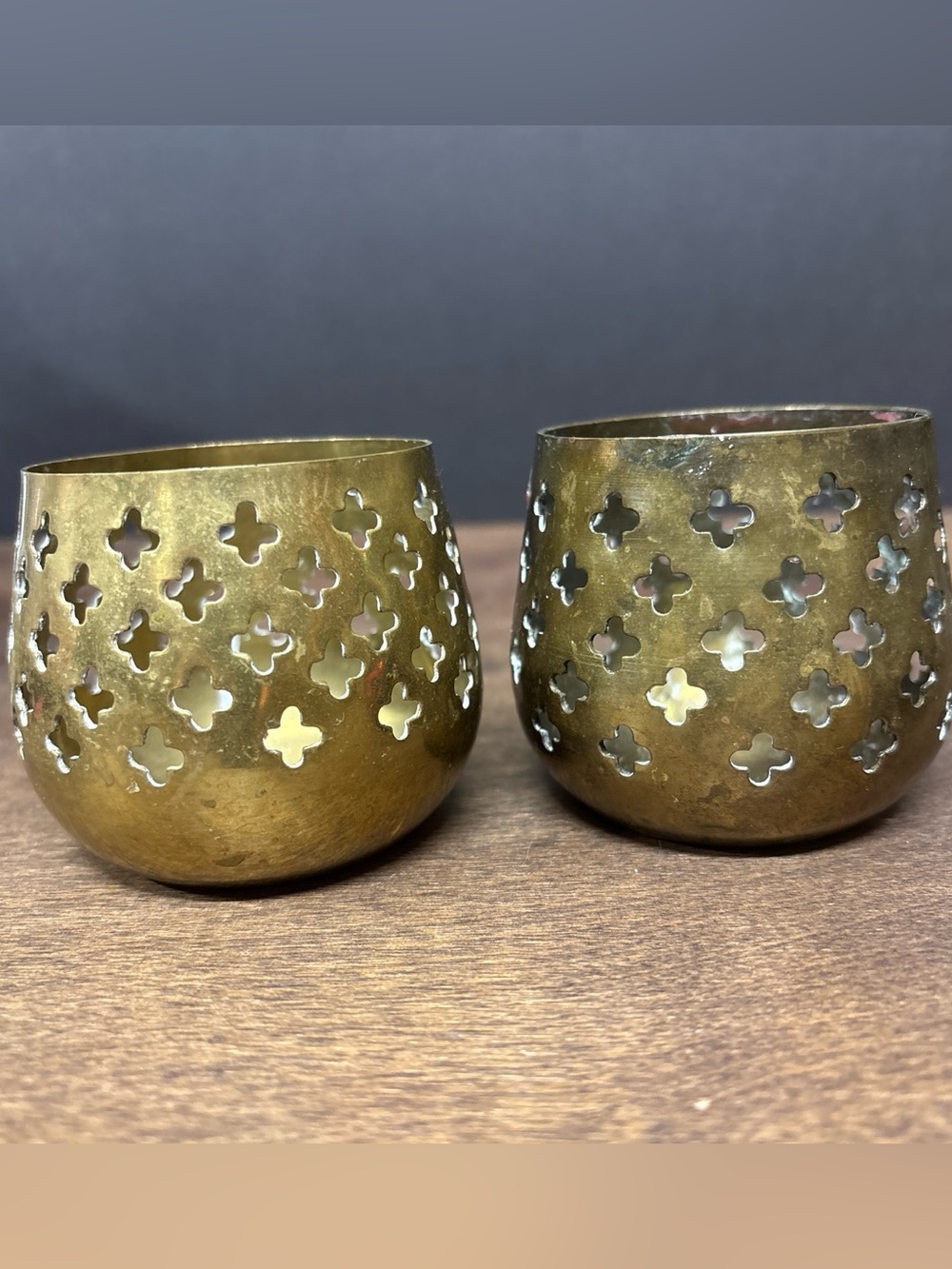 Brass Cutout Votive Holders - Antique Gold (Set of 2)